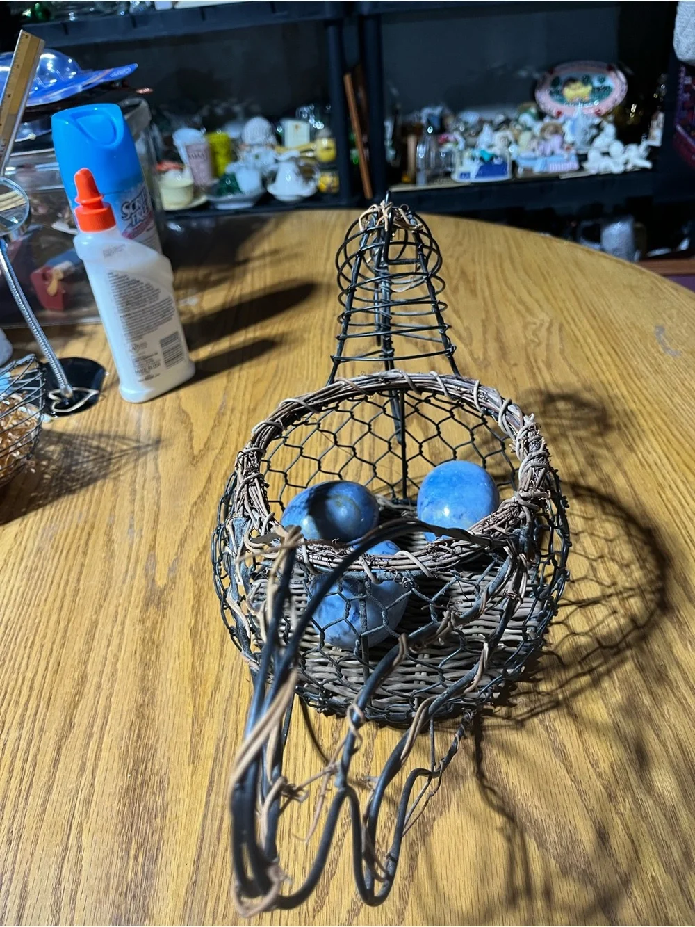 Rustic Wire Basket with Blue Decorative Stone Eggs